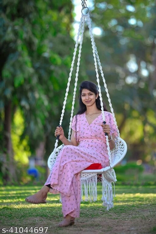 Curio Centre Make in India Round Premium Swing with Polyester Ropes & Mild Steel Frame for Adults & Kids/Indoor Outdoor Hanging Swing Chair with Cushion & Accessories (73 x 81 x 149 cm, White) - White, , Pack of1